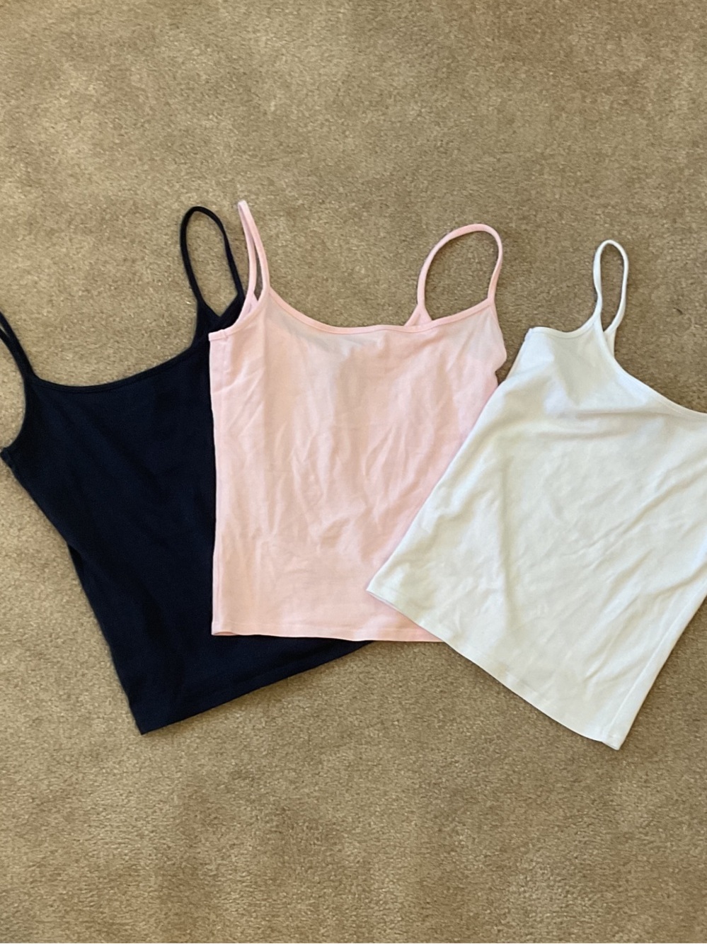 Tilly's Trio Spaghetti Strap Tank Tops in Pink, White & Navy blue